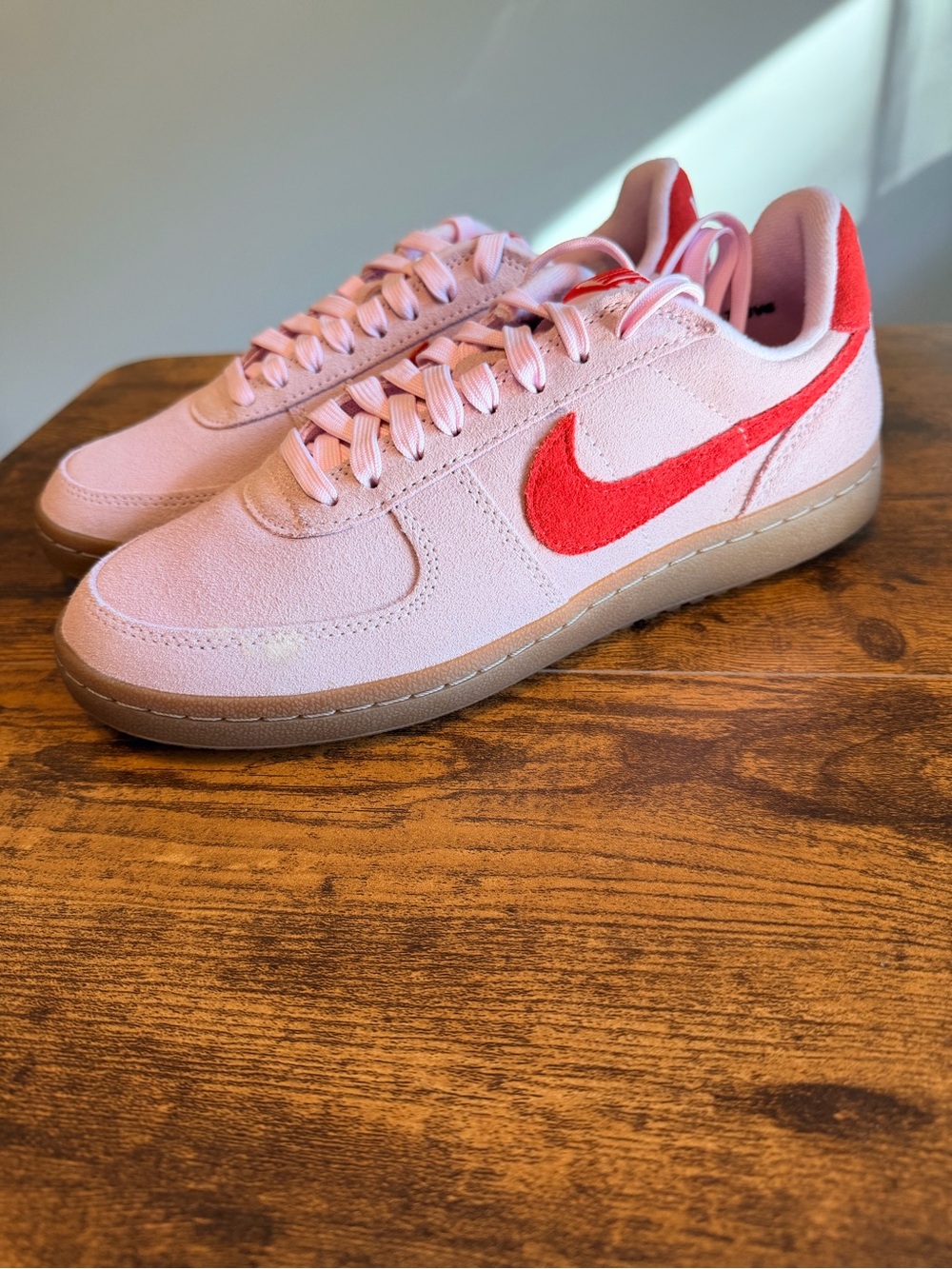 Nike Women's Field Generals Pink Low-Top Sneakers with Red Swoosh 9W
